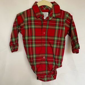 Carter’s Christmas Plaid Button Down Collared Onesie Size 6 months